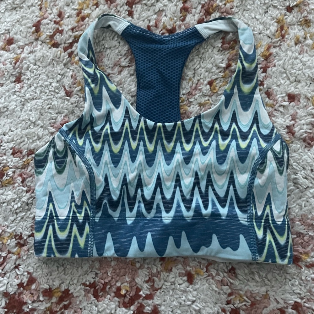 Blue and Green Patterned Sports Bra